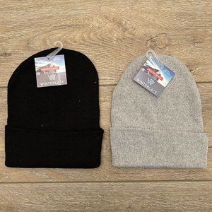 Winterplace Adult Knit Winter Beanie Hat Bundle Black Gray Knit One Size NEW